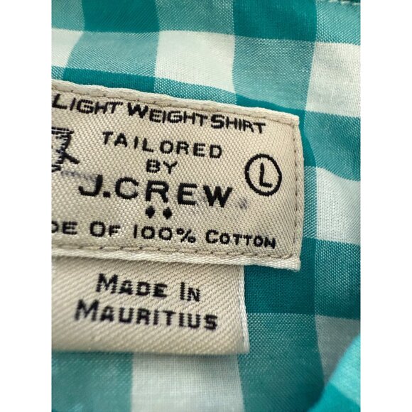 Tailored by J.Crew Mens Teal Gingham check button down all Cotton poplin Shirt L - Picture 5 of 10